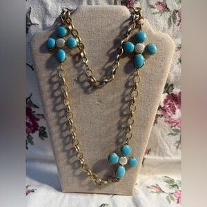 Gold Chain Necklace with Turquoise Flower Accents
